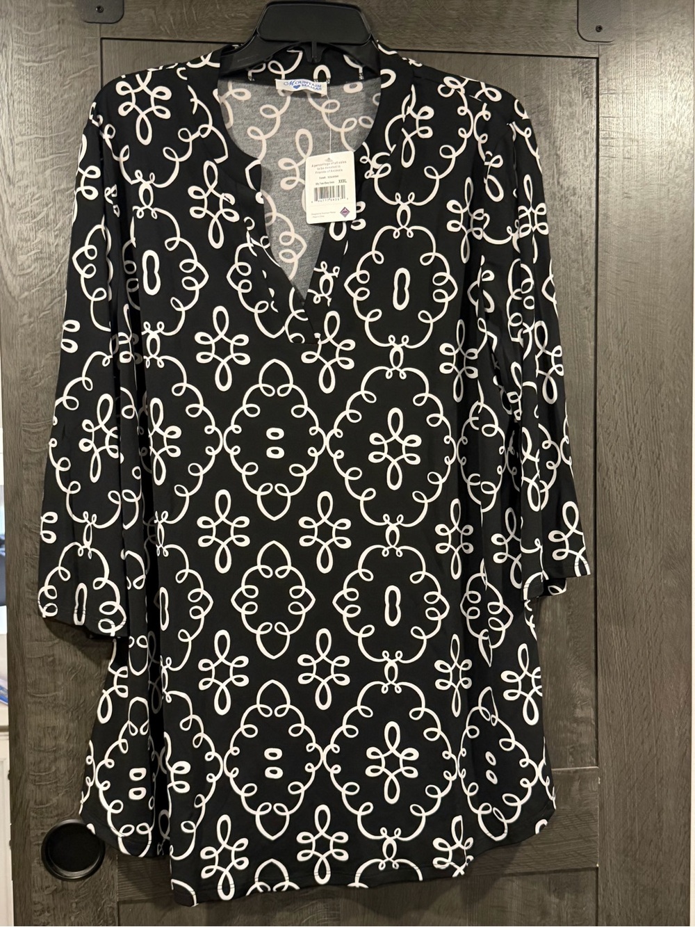 Silky Ebony Swirls Tunic Top - Black & White